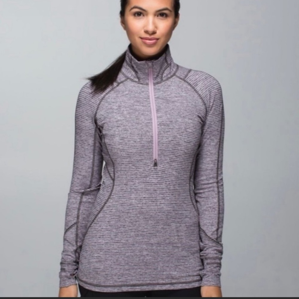 Lululemon 10 Race Your Pace 1/2 Zip Hyper Stripe Mauvelous Heathered Black